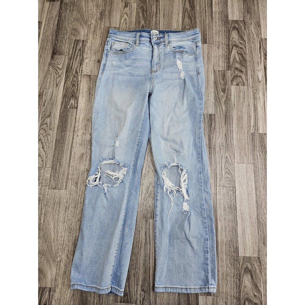 (3/$35)Sneak Peek Jeans Womens 7 Light Wash Distressed Ripped Straight Leg Denim